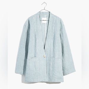 Madewell Linen Collarless Blazer in Gingham Check